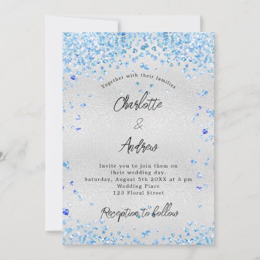 Silver blue hararts budget bruiloft-uitnodiging kaart (Voorkant)