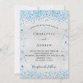 Silver blue harten QR code RSVP bruiloft Kaart (Voorkant)