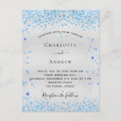 Silver blue harten QR code RSVP bruiloft Uitnodiging Briefkaart (Voorkant)