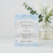 Silver blue harten QR code RSVP bruiloft Uitnodiging Briefkaart (Staand voorkant)