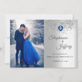 Silver Blue Heart Glitter Save the Date Kaart (Voorkant)