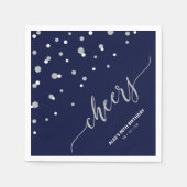 Silver & Blue Hexagon Confetti Cheers Custom Party Servet (Voorkant)