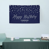 Silver & Blue Hexagon Confetti Happy Birthday Spandoek (Beurs)