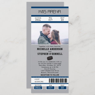 Silver Blue Hockey Ticket Wedding Kaart