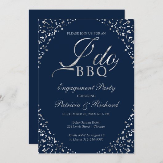 Silver Blue I DO BBQ Engagement Party Aankondiging (Voorkant / Achterkant)