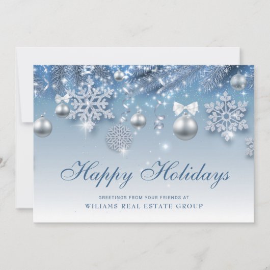 Silver Blue-kerstsierbegroet Feestdagenkaart (Voorkant)