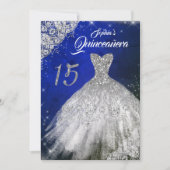 Silver Blue Lace Diamond Sparkle Gown Quinceanera Kaart (Voorkant)