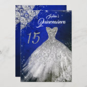 Silver Blue Lace Diamond Sparkle Gown Quinceanera Kaart (Voorkant / Achterkant)