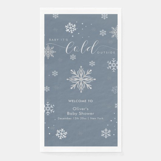 Silver Blue Magical Snowflake Baby Shower Welcome  Servet (Voorkant)