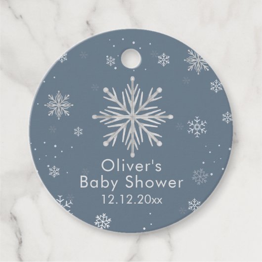 Silver Blue Magical Winter Snowflake Baby Shower  Bedankjes Labels (Voorkant)