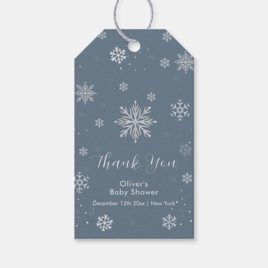 Silver Blue Magical Winter Snowflake Baby Shower  Cadeaulabel (Voorkant)