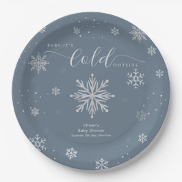 Silver Blue Magical Winter Snowflake Baby Shower  Papieren Bordje