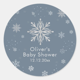 Silver Blue Magical Winter Snowflake Baby Shower  Ronde Sticker