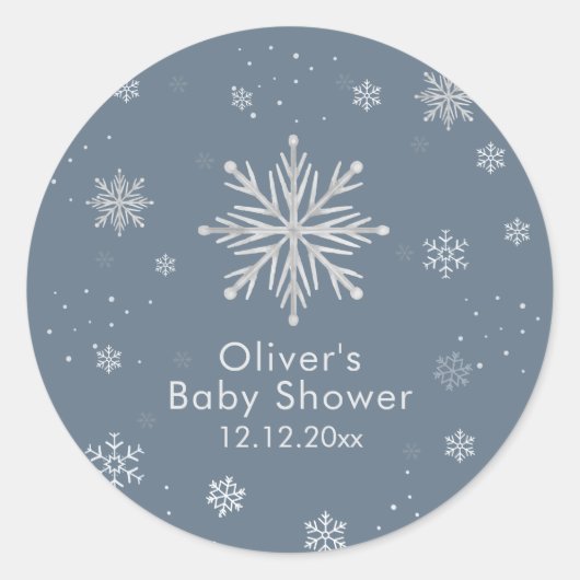 Silver Blue Magical Winter Snowflake Baby Shower  Ronde Sticker (Voorkant)