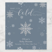 Silver Blue Magical Winter Snowflake Baby Shower Wijn Etiket (Enkel label)