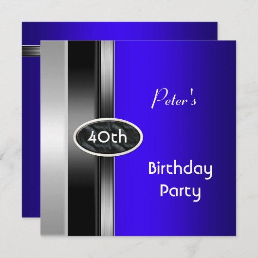 Silver Blue Mannen 40th Birthday Party Man Kaart (Voorkant / Achterkant)