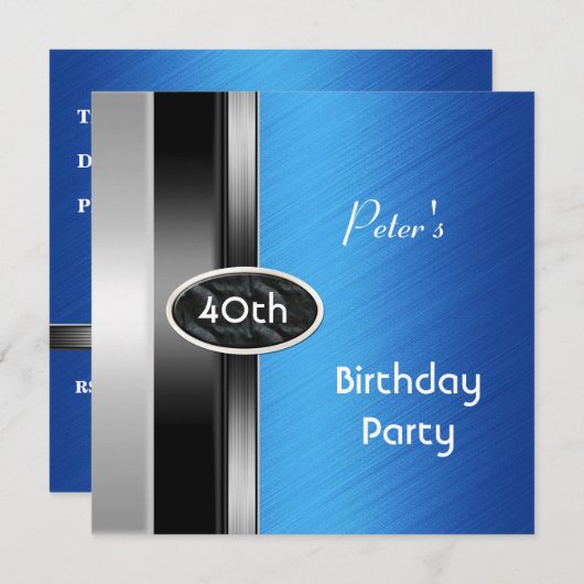 Silver Blue Mannen 40th Birthday Party Man Kaart (Voorkant / Achterkant)