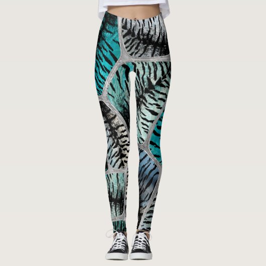 Silver Blue Marbles Tiger Faux Cells Leggings (Voorkant)