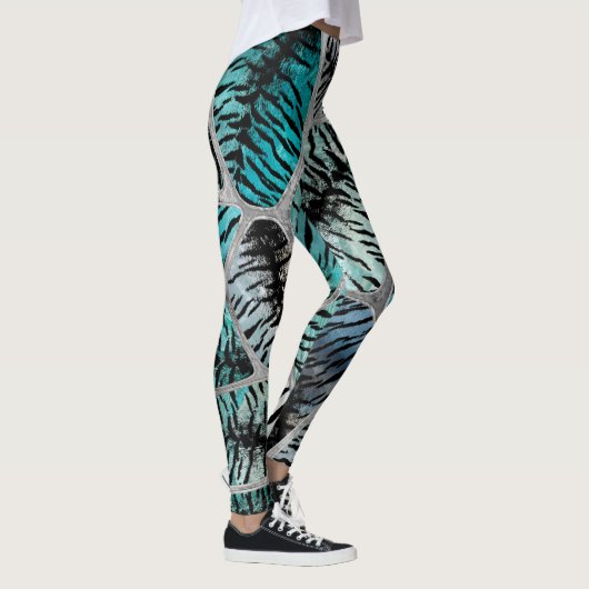 Silver Blue Marbles Tiger Faux Cells Leggings (Rechts)