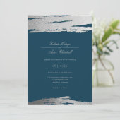 Silver & Blue Modern Abstracte Elegant Faux Folie Kaart (Staand voorkant)