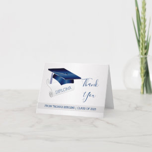 Silver blue mortar, diploma afstuderen Dank u Bedankkaart