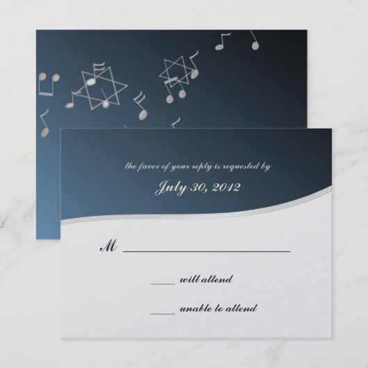 Silver Blue Music Bar Mitzvah/ Response Kaart (Voorkant / Achterkant)