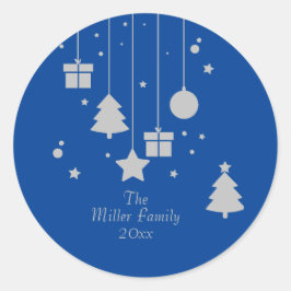 Silver Blue Ornament gepersonaliseerd Ronde Sticker