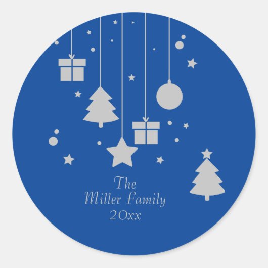 Silver Blue Ornament gepersonaliseerd Ronde Sticker (Voorkant)
