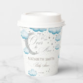 Silver Blue Over the Moon Boy Baby shower Papieren Bekers (Voorkant)