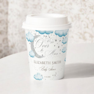 Silver Blue Over the Moon Boy Baby shower Papieren Bekers