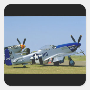 Silver & Blue, P51 Mustang, Side_WWII Planes Vierkante Sticker