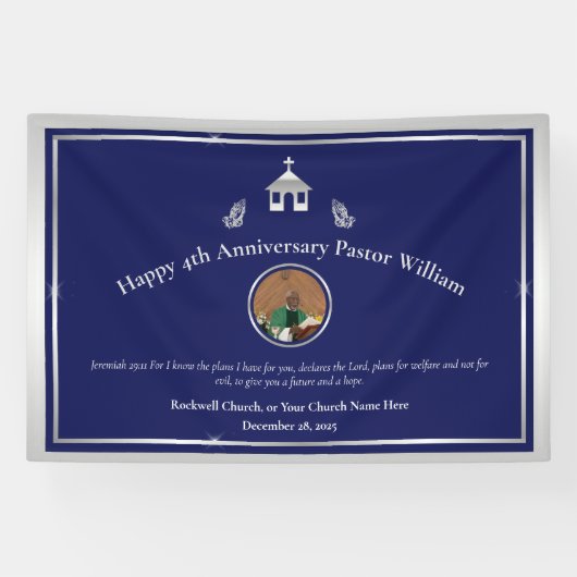 Silver Blue Pastor Jubileum of Kerkevenement Spandoek (Horizontaal)