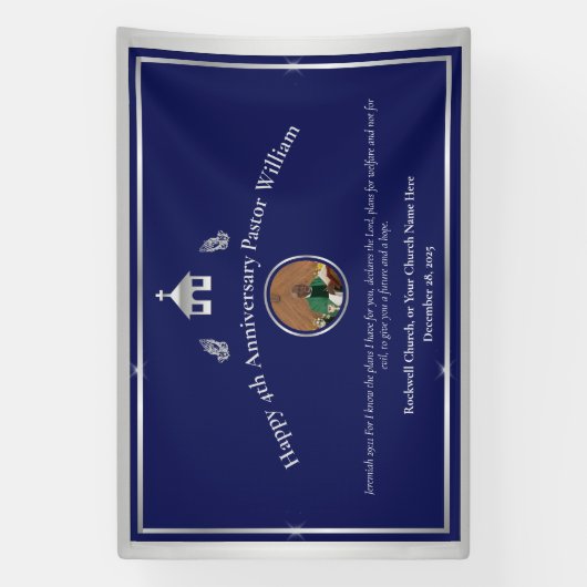 Silver Blue Pastor Jubileum of Kerkevenement Spandoek (Verticaal)