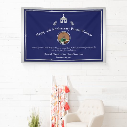 Silver Blue Pastor Jubileum of Kerkevenement Spandoek (Insitu)