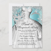 Silver Blue Princess Masquerade Sweet 16 Invite Kaart (Voorkant)