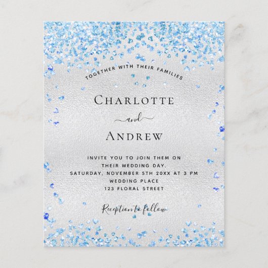 Silver Blue QR Code budget huwelijksuitnodiging Flyer (Voorkant)