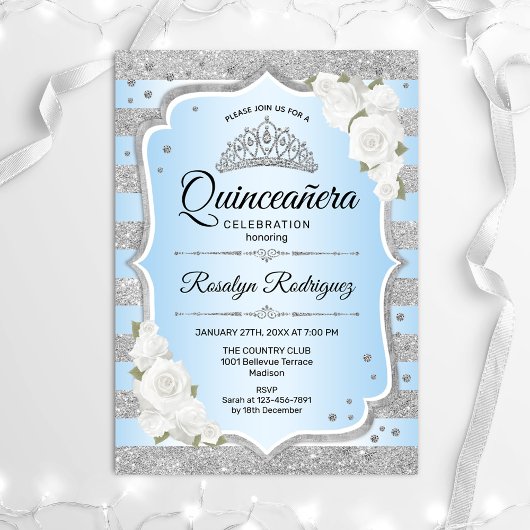 Silver Blue Quinceanera-uitnodiging Kaart