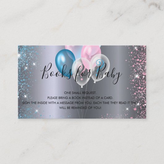 Silver blue roze baby shower book request informatiekaartje (Voorkant)