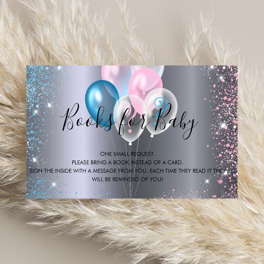 Silver blue roze baby shower book request informatiekaartje