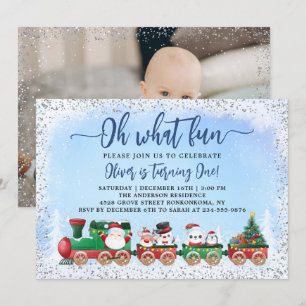 Silver Blue Santa Claus Kerstmis Birthday Foto Kaart