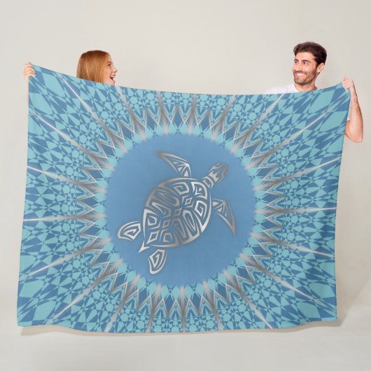 Silver Blue Sea Turtle And Mandala Fleece Deken (In situ)