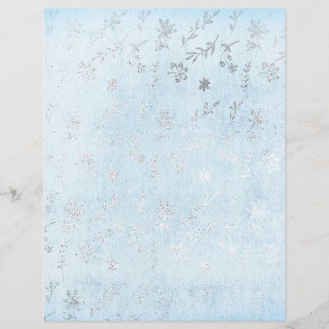 Silver & Blue Shabby Floral Scrapbook Paper (Voorkant)