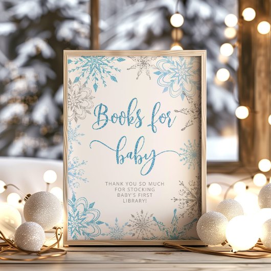 Silver blue sneeuwvlokken Boeken voor baby Poster