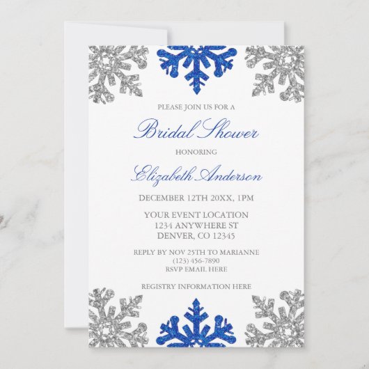 Silver Blue Snowflake Bridal Shower-uitnodiging Kaart (Voorkant)
