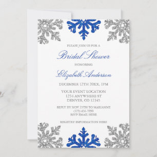 Silver Blue Snowflake Bridal Shower-uitnodiging Kaart