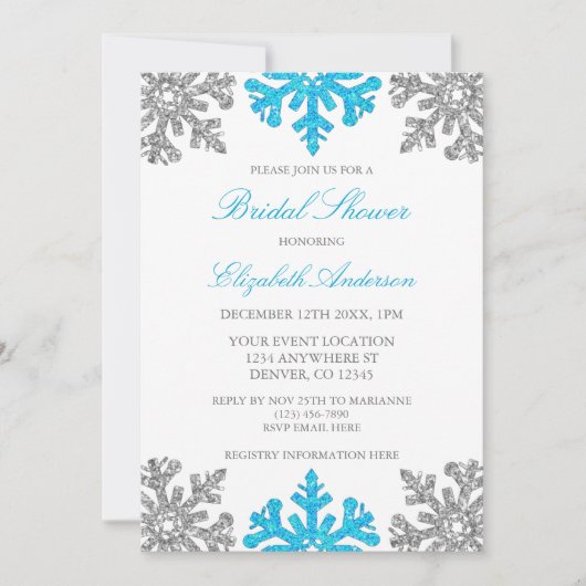 Silver Blue Snowflake Bridal Shower-uitnodiging Kaart (Voorkant)