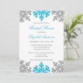 Silver Blue Snowflake Bridal Shower-uitnodiging Kaart (Staand voorkant)