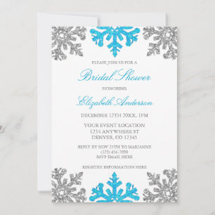 Silver Blue Snowflake Bridal Shower-uitnodiging Kaart