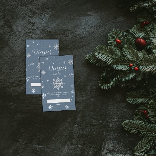 Silver Blue Snowflake Diaper Raffle Baby Shower  Informatiekaartje