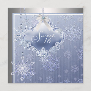 Silver Blue Snowflake Sweet Sixteen Birthday Kaart